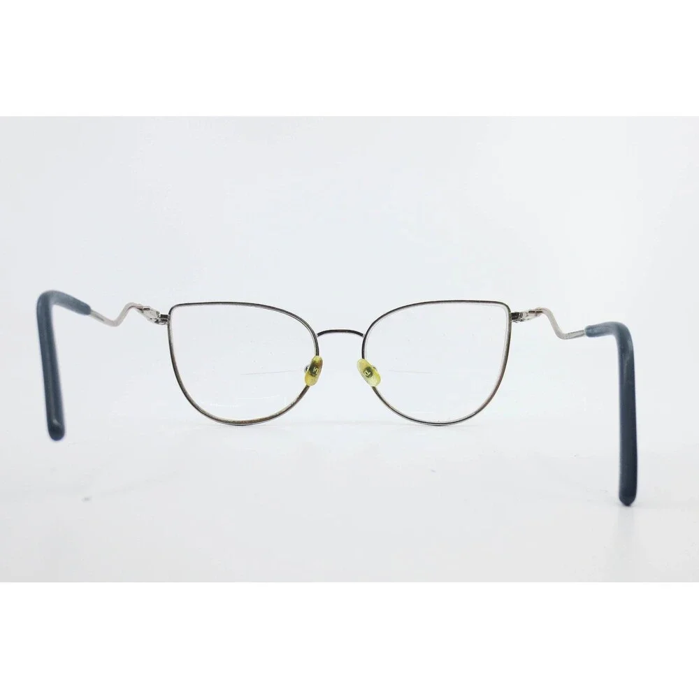 Karl Lagerfeld Eyeglass Frames Silver Navy Blue Cat Eye Wavy Temple 37108